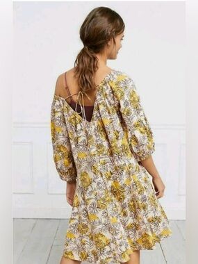 Anthropologie Daily Practice Mollie Tunic Dress Floral Yellow Pink Small